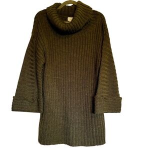 Soft Surroundings Olive Green Wool Blend‎ Ribbed Cowl Neck Sweater Size Medium